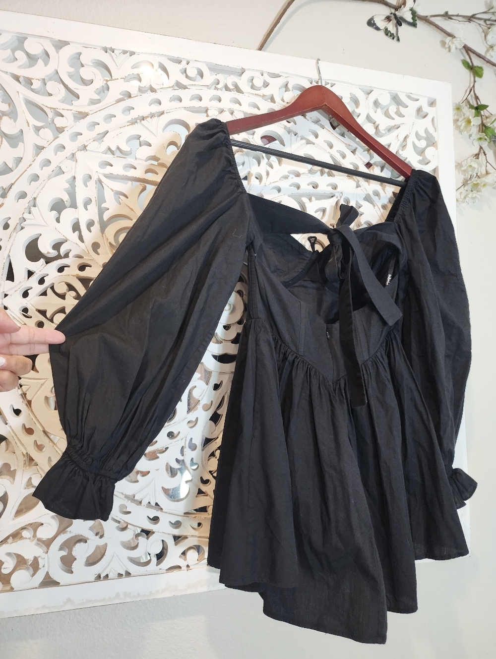 FOR THE LOVE & LEMONS RUTH MINI BLACK DRESS LONG SLEEVES W RUFFLES WOMENS XSMALL - Picture 7 of 14